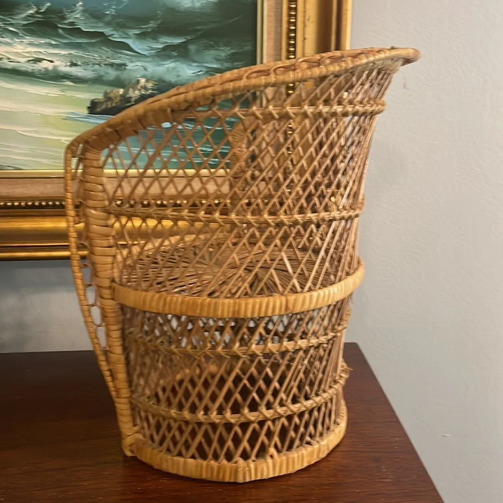 Peacock Chair-style Plant Stands / doll chairs wicker rattan boho decor MCM